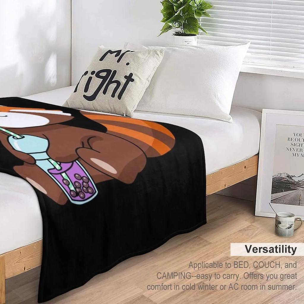 Bubble Tea Gift Girls Red Panda Boba Tea Bubble Tea Throw Blanket Fluffy Soft Blankets Sleeping Bag Blanket Camping Blanket