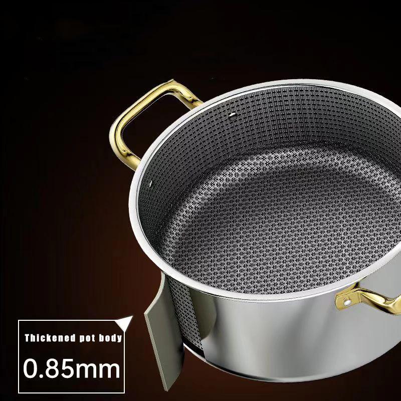 Steel Soup Pot Honeycomb Non-Stick Pot With Lid Household Pot Induction Cooker Gas Stove Universal Frying Pan 304 Stainless