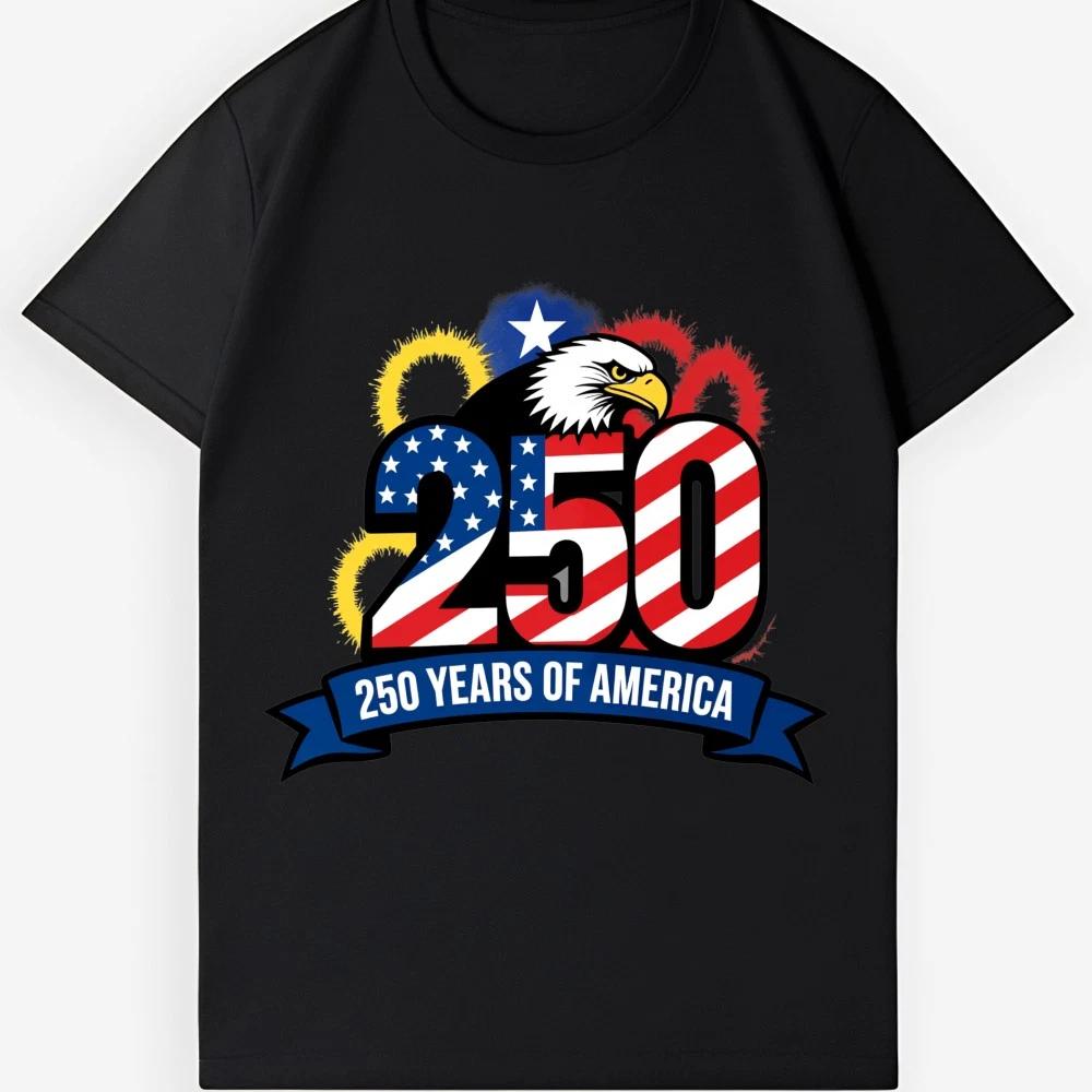 Unisex 250 Years of America Bald Eagle T-Shirt-Patriotic USA Flag Graphic Tee L