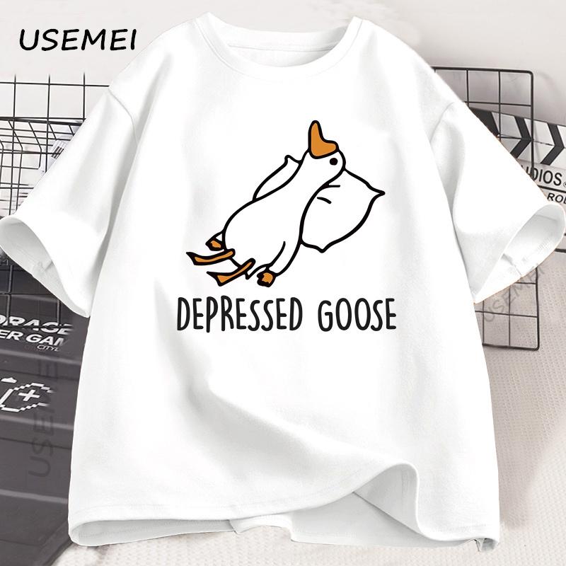 Depressed Goose T-Shirt Funny Graphic T Shirts Harajuku O-neck Men Women Short Sleeve Tees Mens Designer Clothes Streetwear