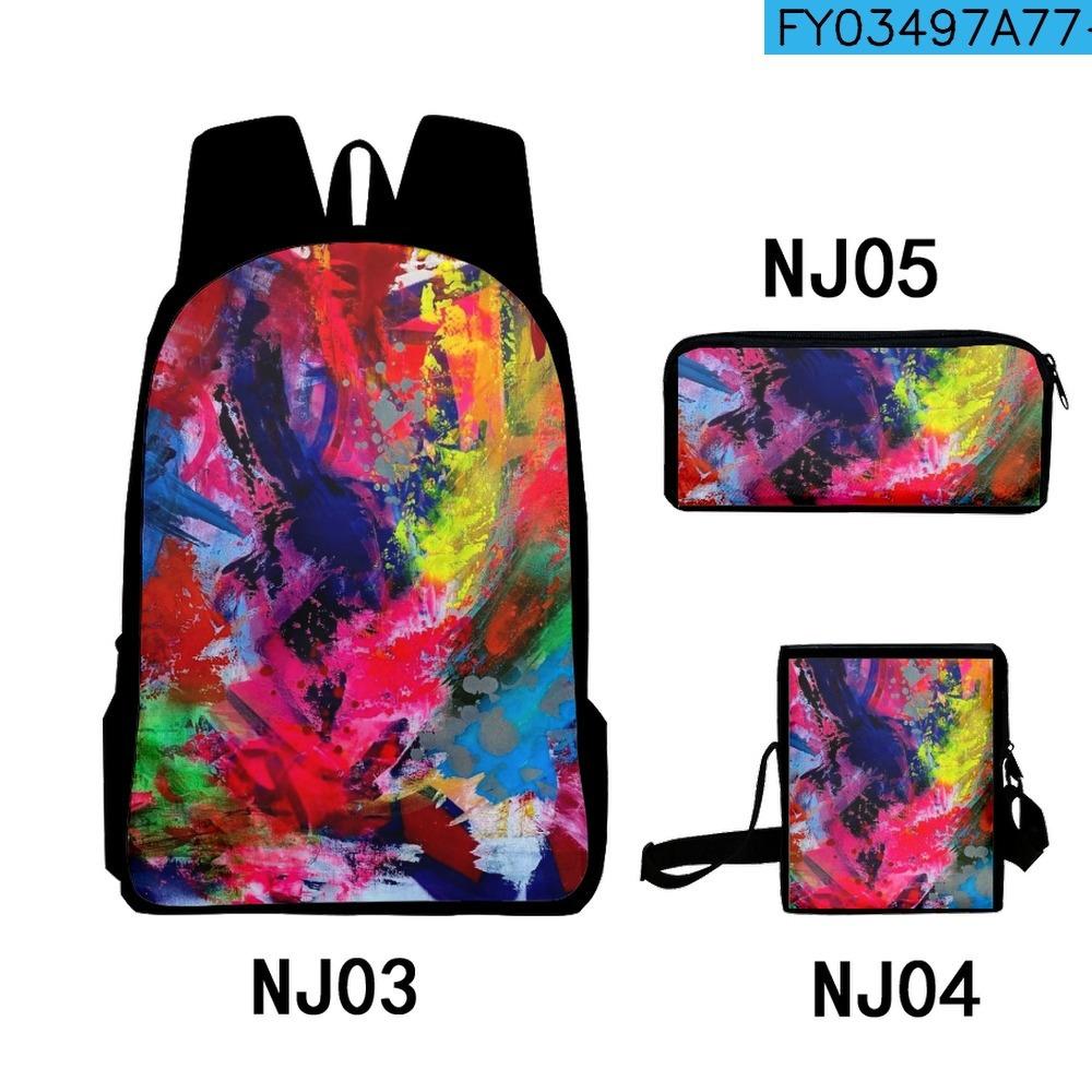 Trendy Tie dye graffiti oil painting 3D Print 3pcs/Set School Bags Laptop Daypack Backpack Inclined shoulder bag Pencil Case