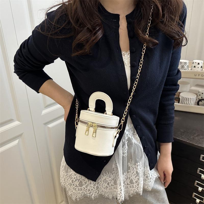 Double zipper mini chain fashionable personality simple trend portable shoulder crossbody cylinder women's bag