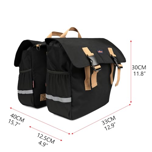 TOURBON Bicycle Pannier Bag, Double Side Bag, Water-Repellent Nylon, Large Capacity Rear Bag, Can be Used as a Shoulder Bag, Reflective Material, for