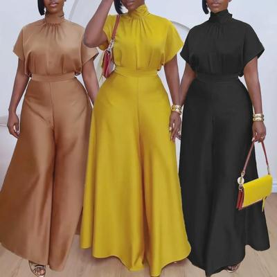 European & American Satin Tie-Up Flutter Sleeve Jumpsuit Set