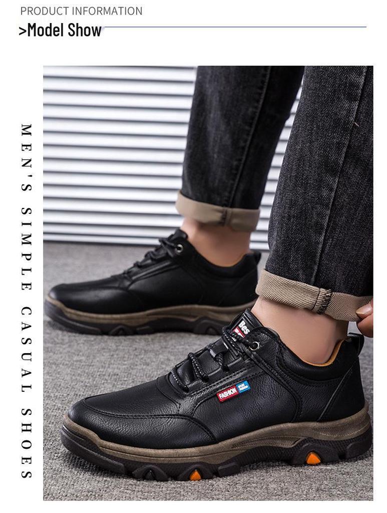 Men's Winter Velvet-Lined Leather Snow Boots - Warm, Thick-Soled, Casual Outdoor Sports Shoes