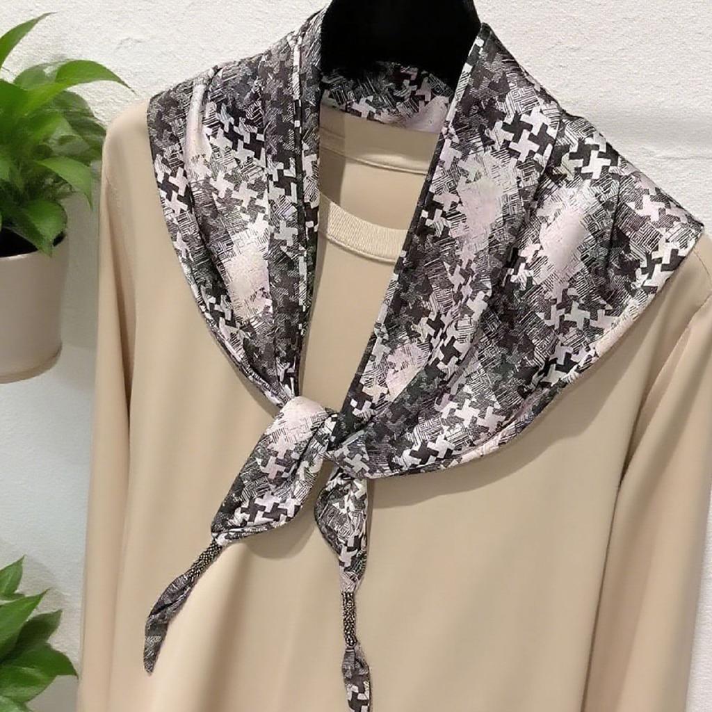 Silk scarf women's spring and autumn Korean version versatile black triangular scarf triangular shawl with knotted scarf scarf women's waist seal