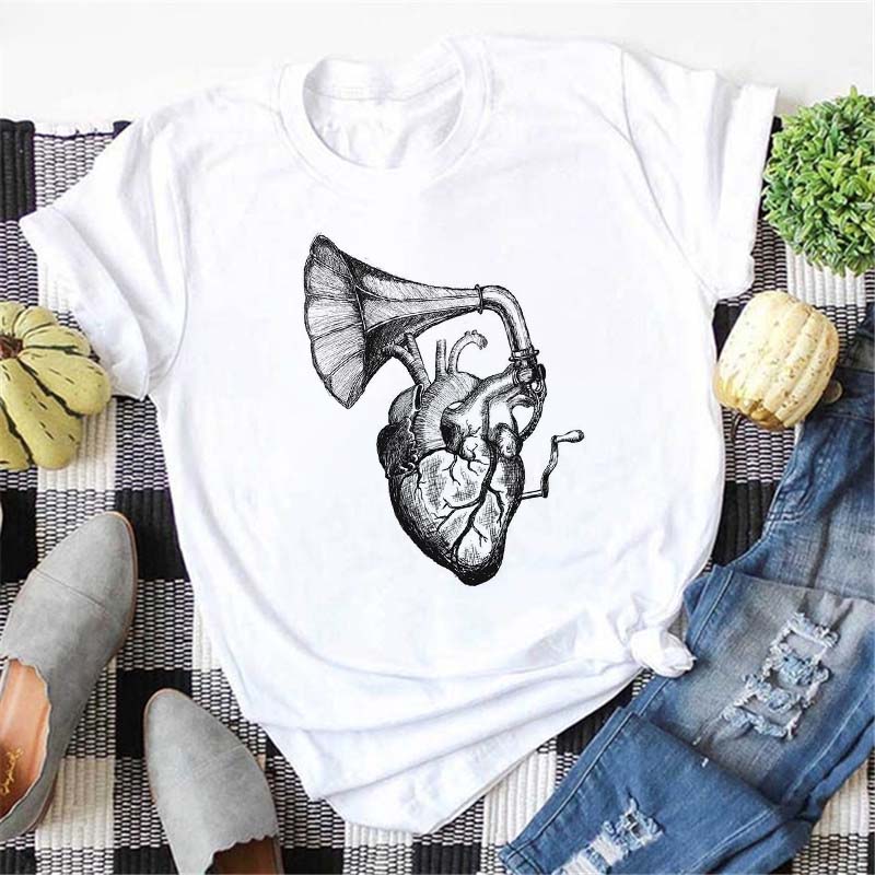 Maycaur Harajuku Women T Shirt Music Note Printed Tops Women New Black Tshirt Ladies Fashion Graphic Tees FeUnisex Tops Tshirts
