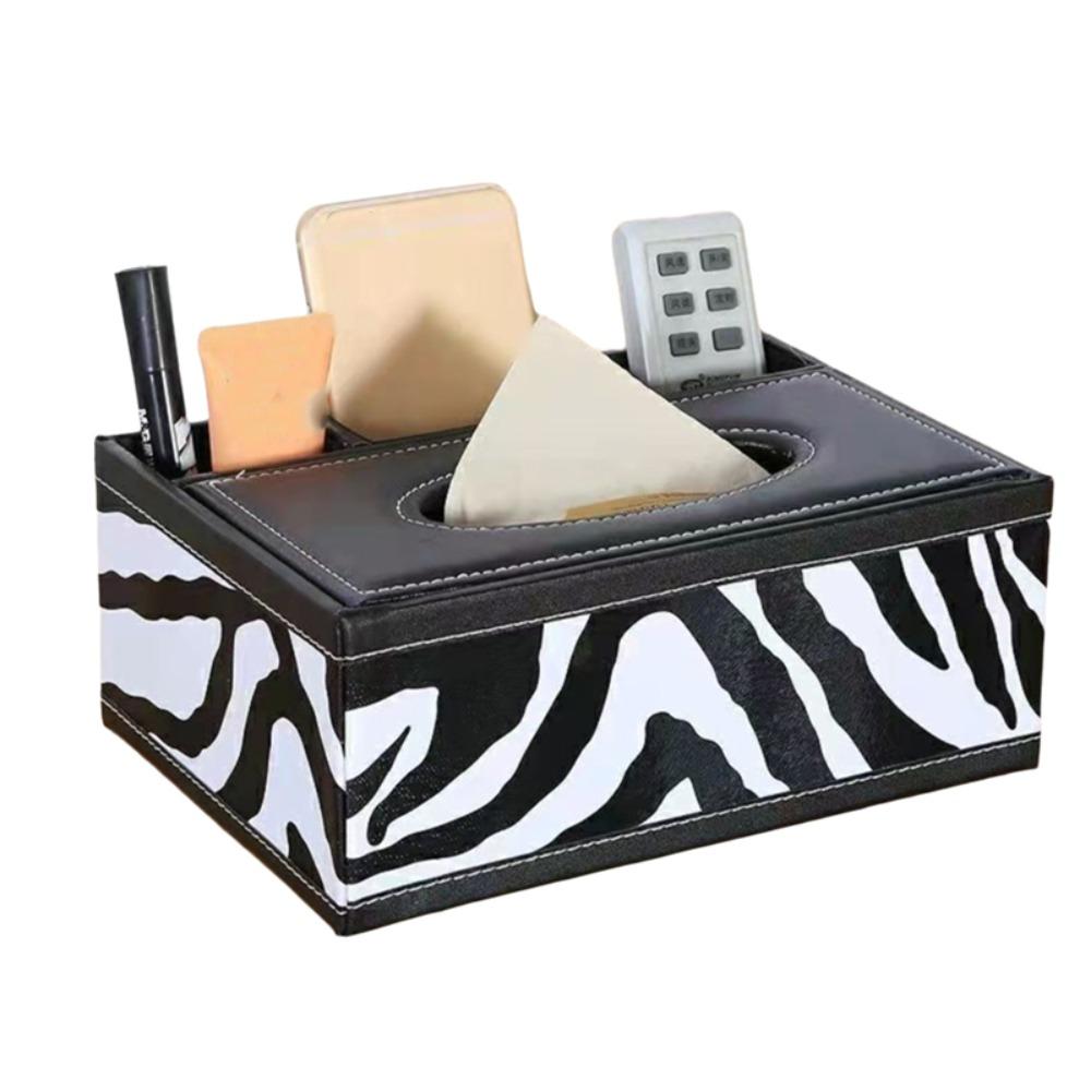 4 Grid Multi-functional Tissue Box Artificial Leather Tissue Organizer  Living Room Style I