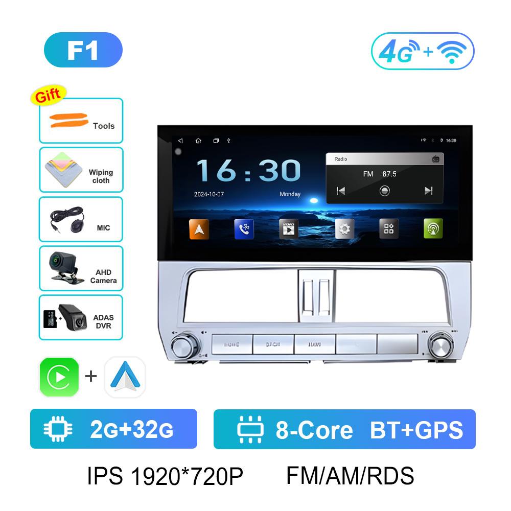 Navigation GPS Wireless Carplay Car Video for Toyota Prado 2018 Radio Player 12.3 Inch Autoradio Bluetooth Cooling Fan Head Unit