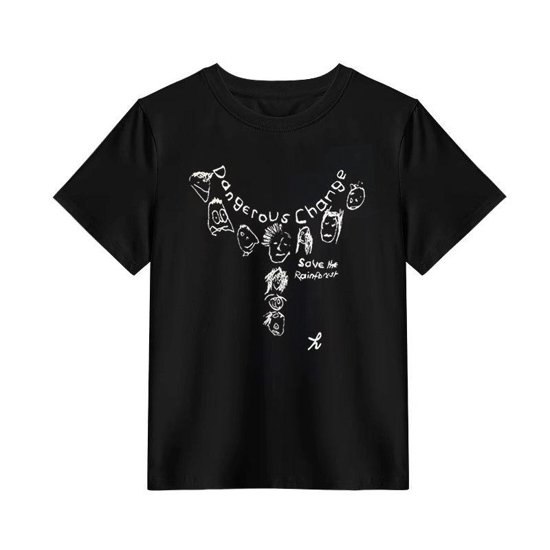 Summer New Black Crew Neck Front Shoulder Short Sleeve T-Shirt Women s American Trend Casual Versatile Spice Girl Short Sleeve Top Women S чёрный