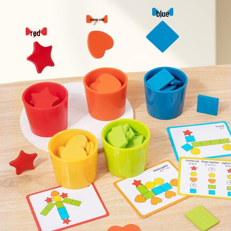 Montessori Wooden Color Sorting Cups - Educational Cognitive Training Toy