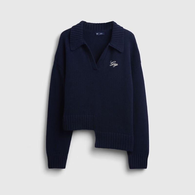 GAP Women's 2025 Winter Logo Embroidered V-Neck Loose Long Sleeve Knit Sweater