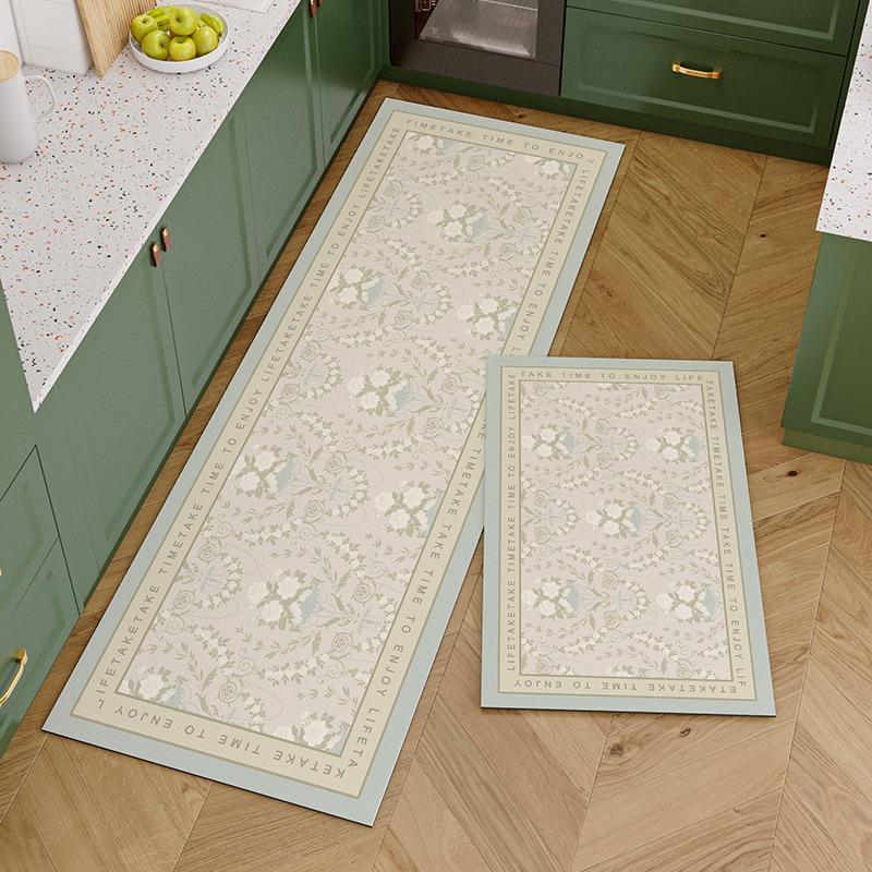 PVC Kitchen Carpet Waterproof Leather Floor Mat Non-slip Foot Mats Oil-proof Long Rug Spring Plant Flower Home Decoration Rugs