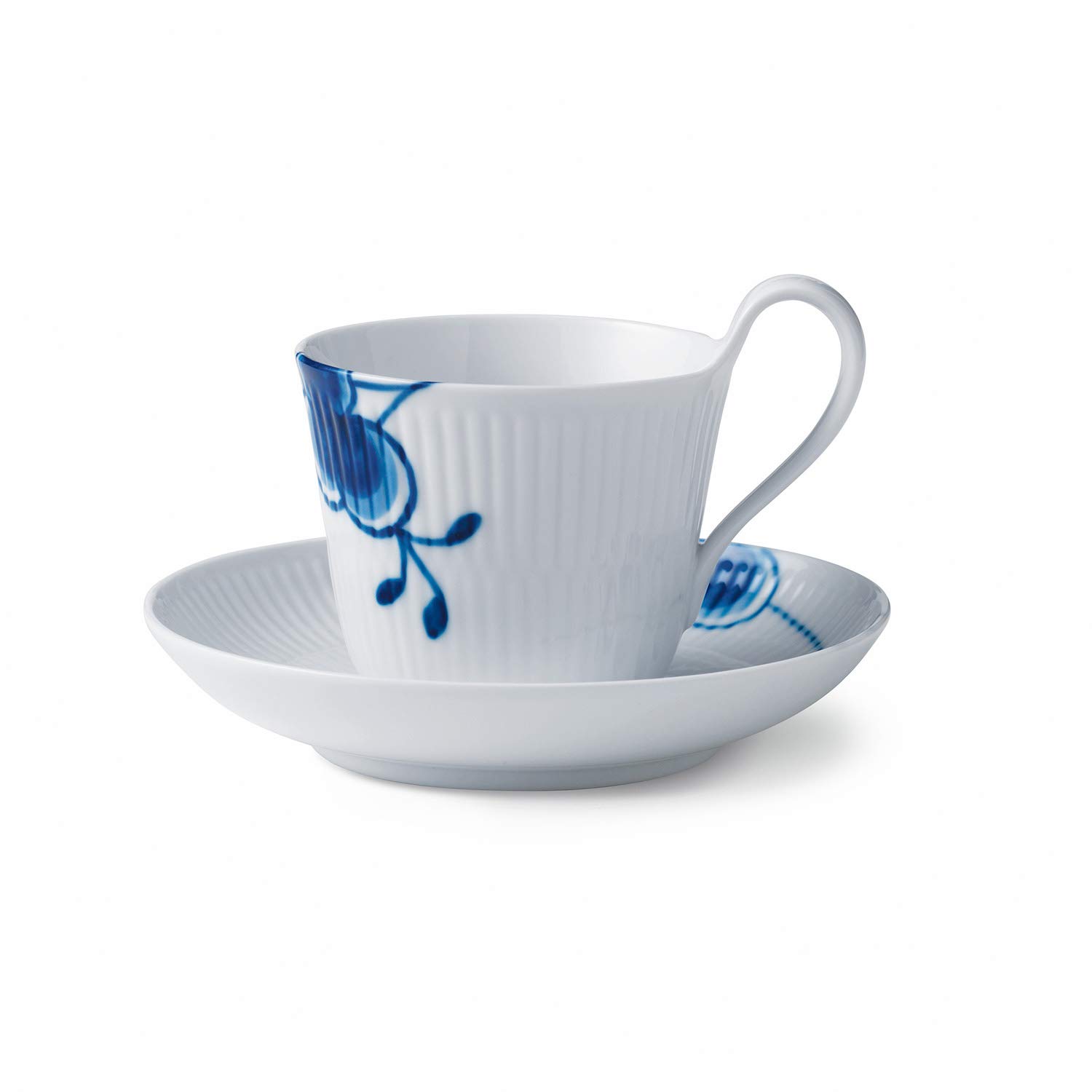

[Officially Imported] Royal Copenhagen Blue Fluted Mega High-Handle Cup & Saucer, 240ml, White, 1016909, Perfect for Wedding Gifts