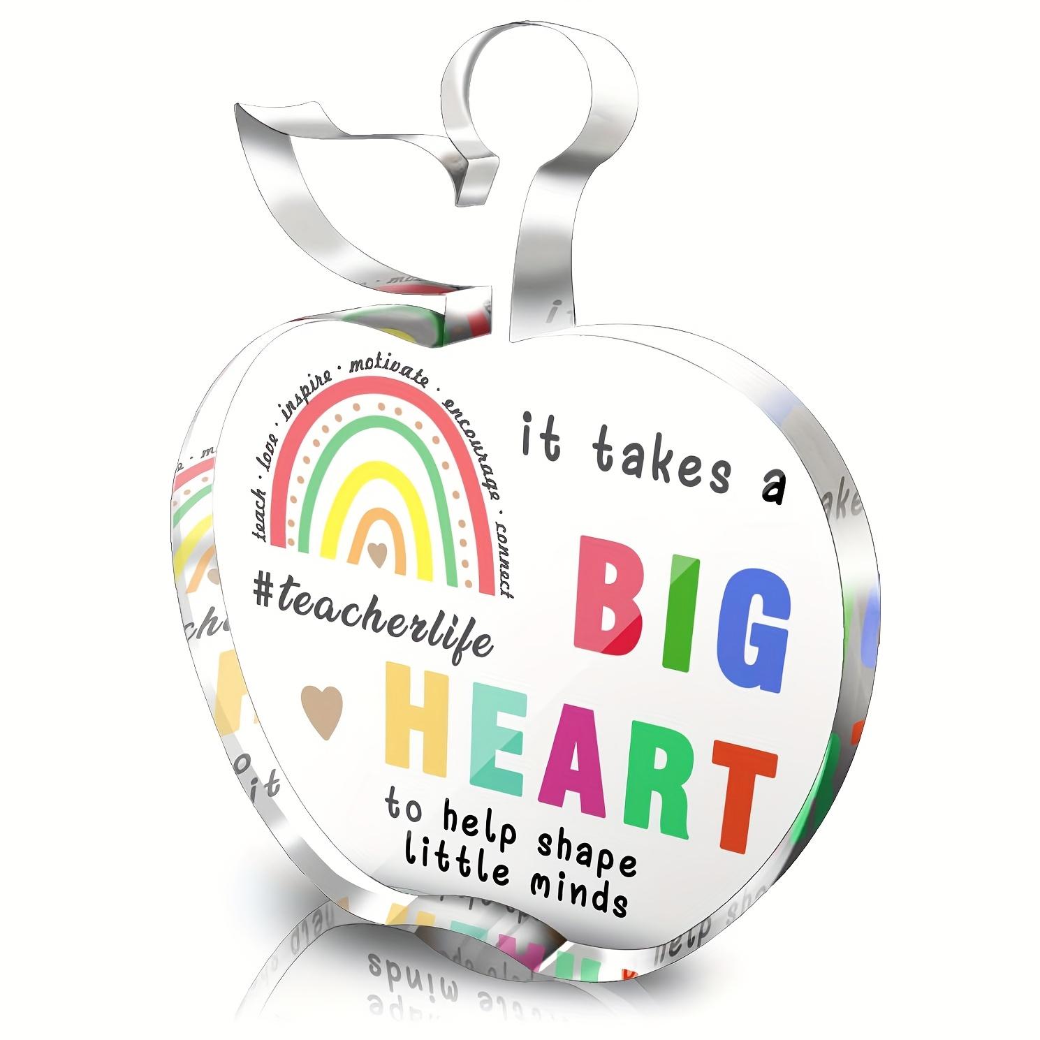 It Takes A Big Heart to Shape Little Minds - Teacher Appreciation Gift for Women, Acrylic Sign with Rainbow, Hearts & Inspirational Quote 10*7.5cm