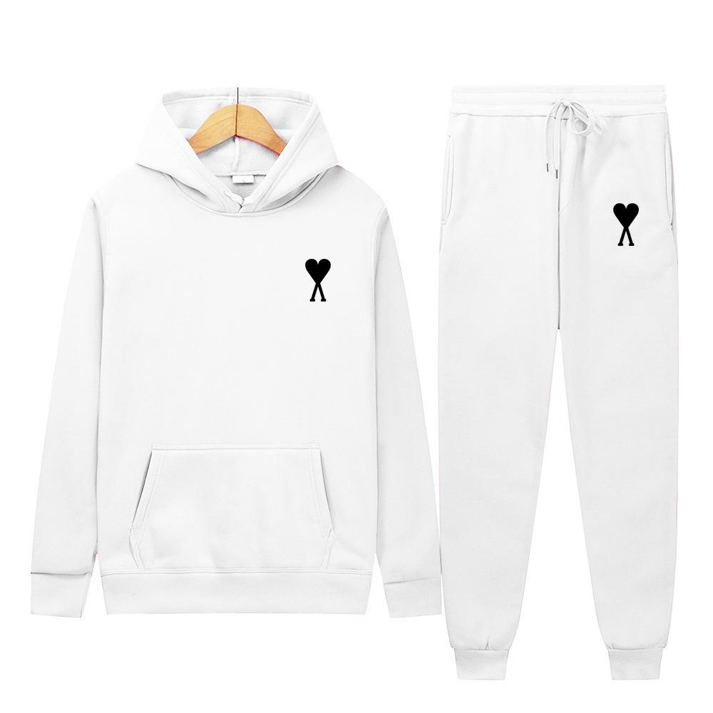 Trendy Classic Style With Heart Print Both Men Women Couple Hooded Sweatshirt Set