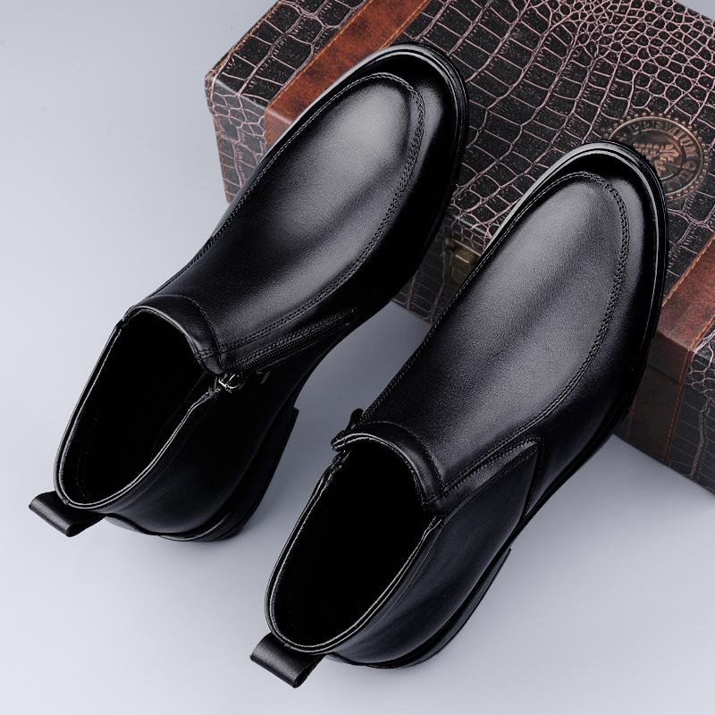 Fashion Luxury Brand Men Chelsea Boots Genuine Leather Winter Plush Ankle Boots Men's Dress Shoes Business British Style Casual Boots