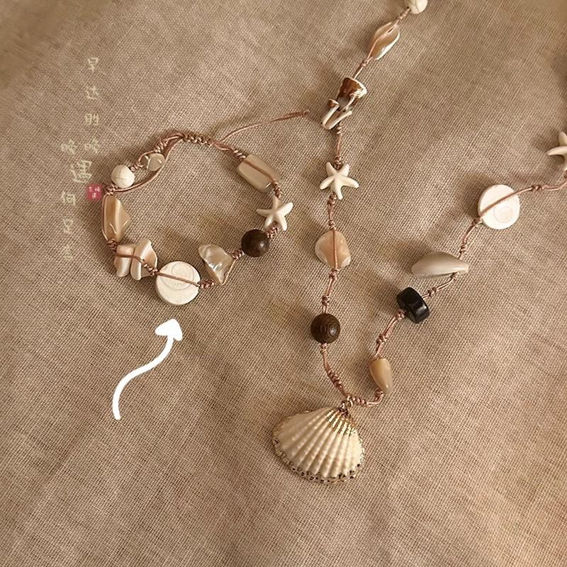 Handmade~ Imitation Natural Stone Shell Necklace Women's Spring and Summer Seaside Vacation Style Collarbone Chain Bohemian Style Accessories