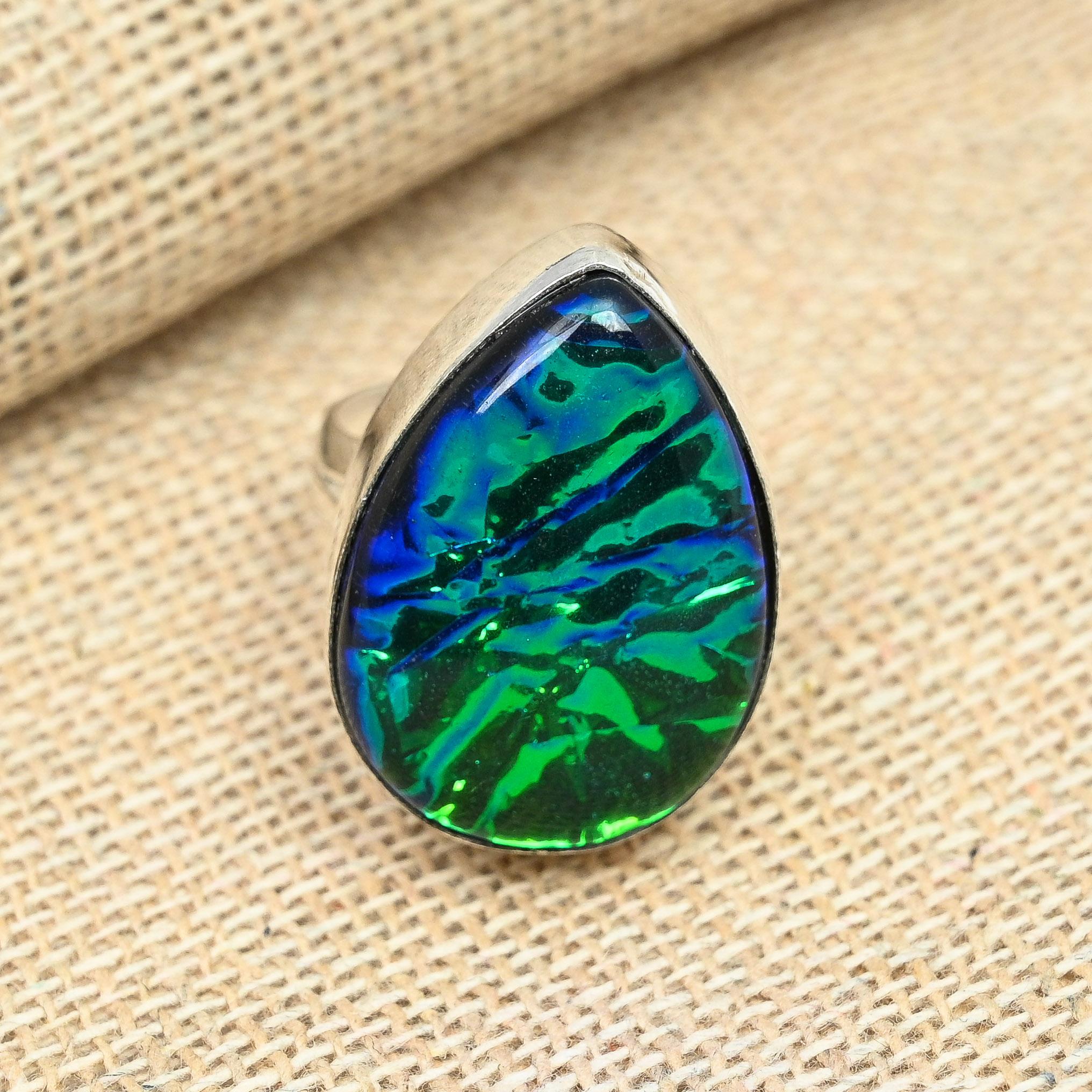 

Кольцо ручной работы из синего австралийского тройного опала с отличным драгоценным камнем из твердого серебра 925 пробы для нее 11.5 синий