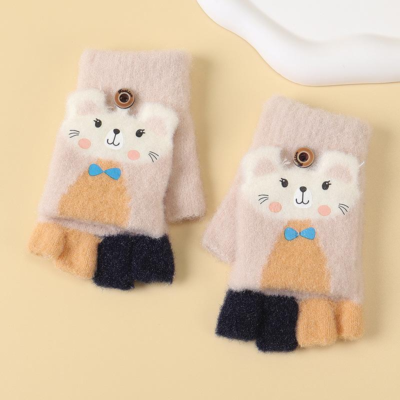 

Зимние детские перчатки без пальцев с откидным верхом, теплые и холодные вязаные перчатки для мальчиков и девочек, милые перчатки из детской пряжи