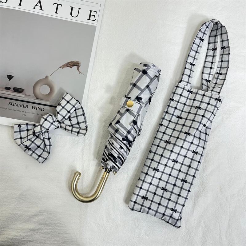 OIMG Ultra-Light Plaid Gold Hook Folding Umbrella