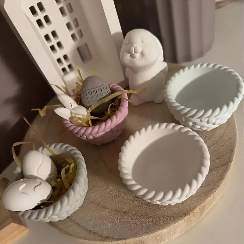 Woven Basket Candle Jar Silicone Mold DIY Concrete Flowerpot Casting Molds Plaster Resin Storage Bowl Craft Making Home Decor