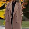 Women's Woolen Coat Autumn Winter Double-breasted Lapel Overcoat Loose-fit Solid Color Warm Long Coat for Office Daily Wear