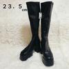 Leather Long Boots WEGO Thick Sole Storm Heel Black Black