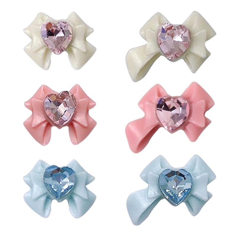 Resin Bow Nail Charm 3D Nail Charms Rhinestone Nail Art Nail Decoration Korean Style Bowknot Design for Women