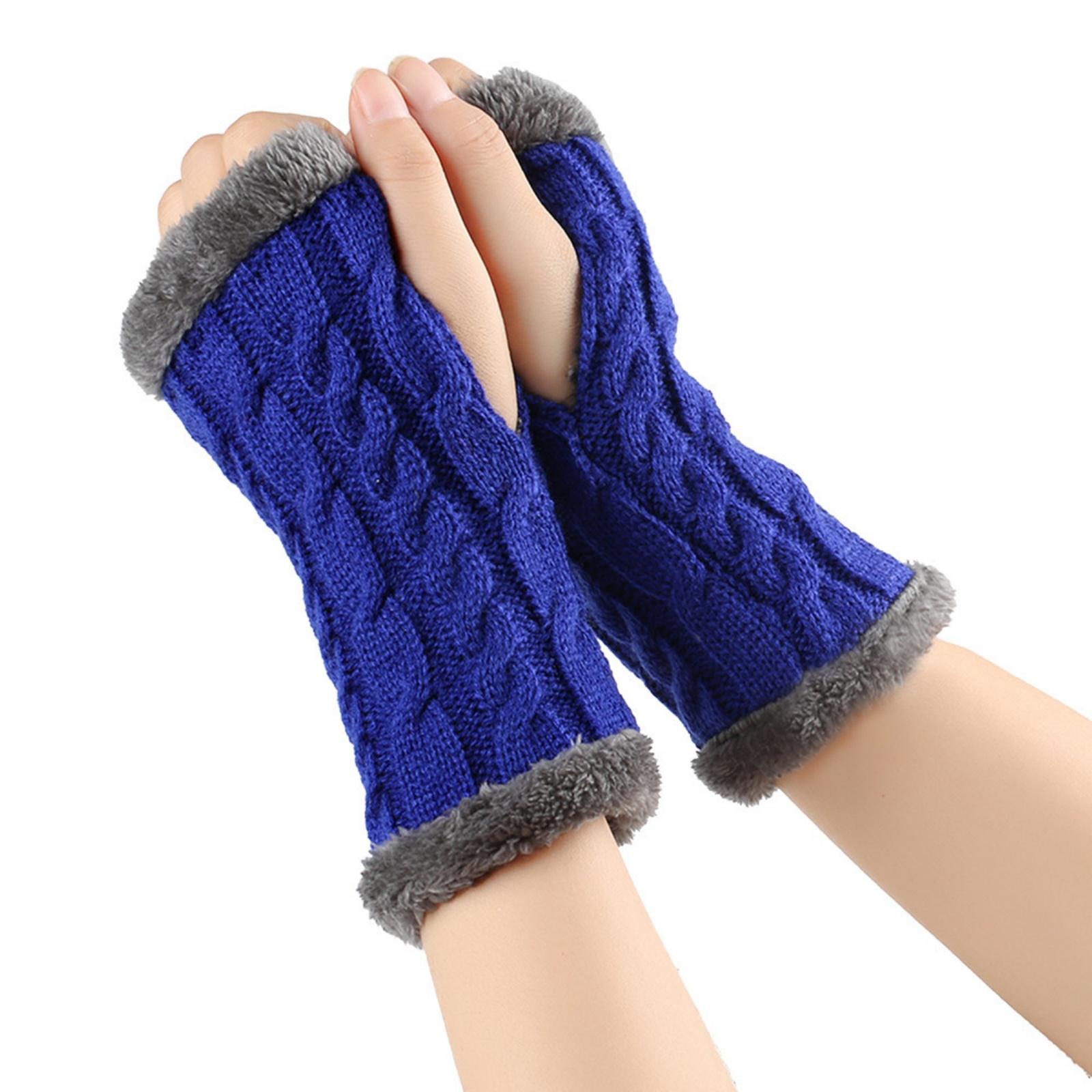 Women s Winter Warm Wool Gloves, Fingerless Twisted Knit Color Short Gloves One Size