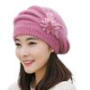 Pure Color Mom Hat Knitted Wool Female Berets Casual Winter Flower Hat  Autumn Winter
