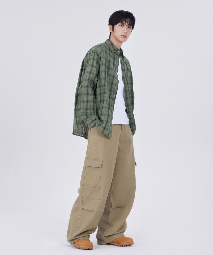 GLW Washed Pocket Parachute Cargo Pants Beige