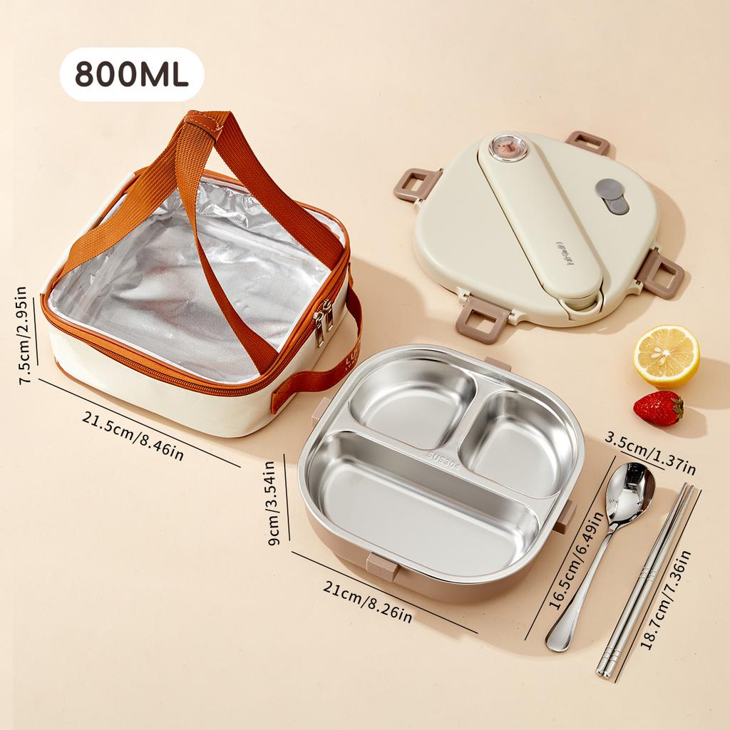 3/4 Grids 304 Stainless Steel Square Lunch Box With Cutlery Portable Leak Proof Picnic Bento Box Microwave Safe Food Container