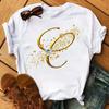 A Letter Combination Tshirt with a Custom Name Suitable for Short Sleeved Women's Clothing with Gold Diamond Letter Font ABCDEF