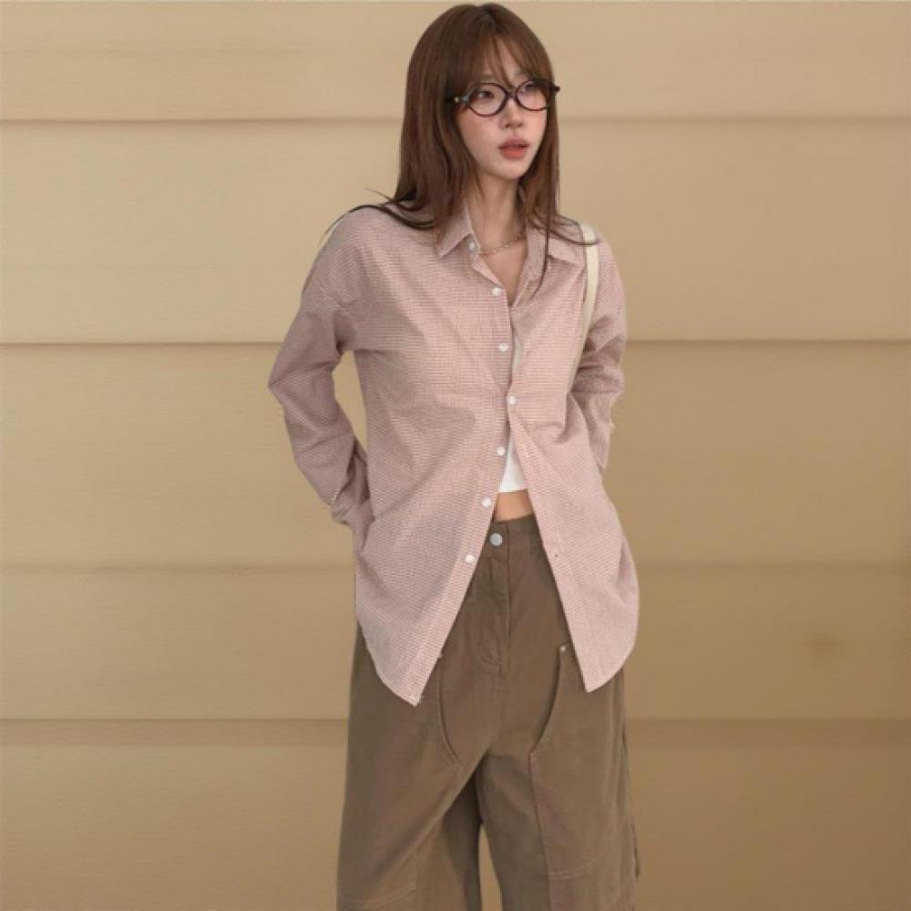 New Arrivals Open Run Women 100 Cotton Check Pattern Loose Fit Long Sleeve Sh