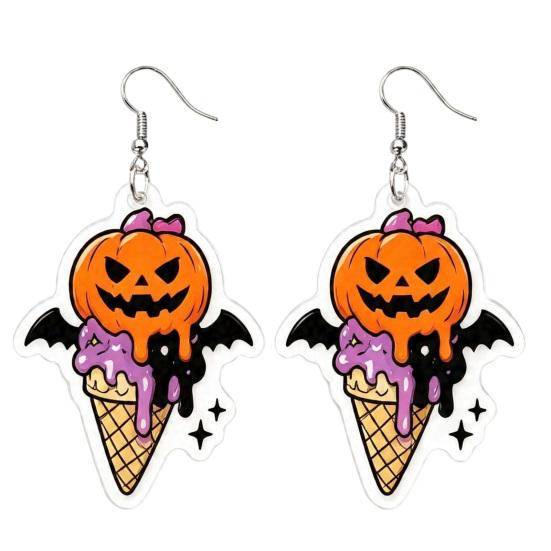 Halloween Theme Party Decor 1 Pair 2D Acrylic Earrings for Women, Spooky Pumpkin Skull Cool Aesthetic Black Cat Dangle Drop Earrings, Holiday Jewelry