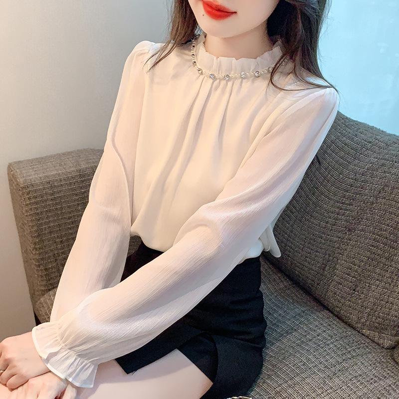 Fast 8628: Women's Fashionable Chiffon Long-Sleeve Shirt, Beaded for Spring 2025 - Professional and Versatile Commuter Top.