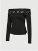 Autumn/Winter Slim Fit Ribbed Long Sleeve Top with Letter Print for Women