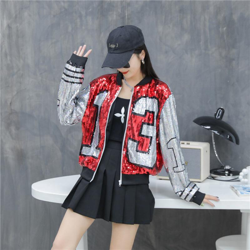 Sequined Women's Baseball Jacket - Spring & Autumn 2025, European Design, Versatile, Short, Niche Style