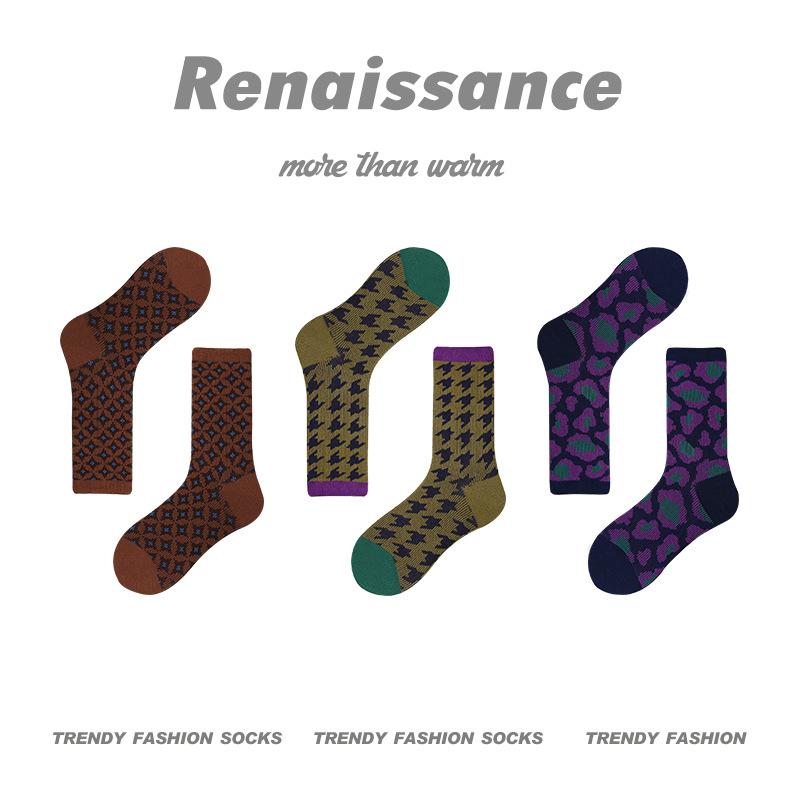 3 Pairs of Female Spring and Autumn  New Trend Retro Tube Socks