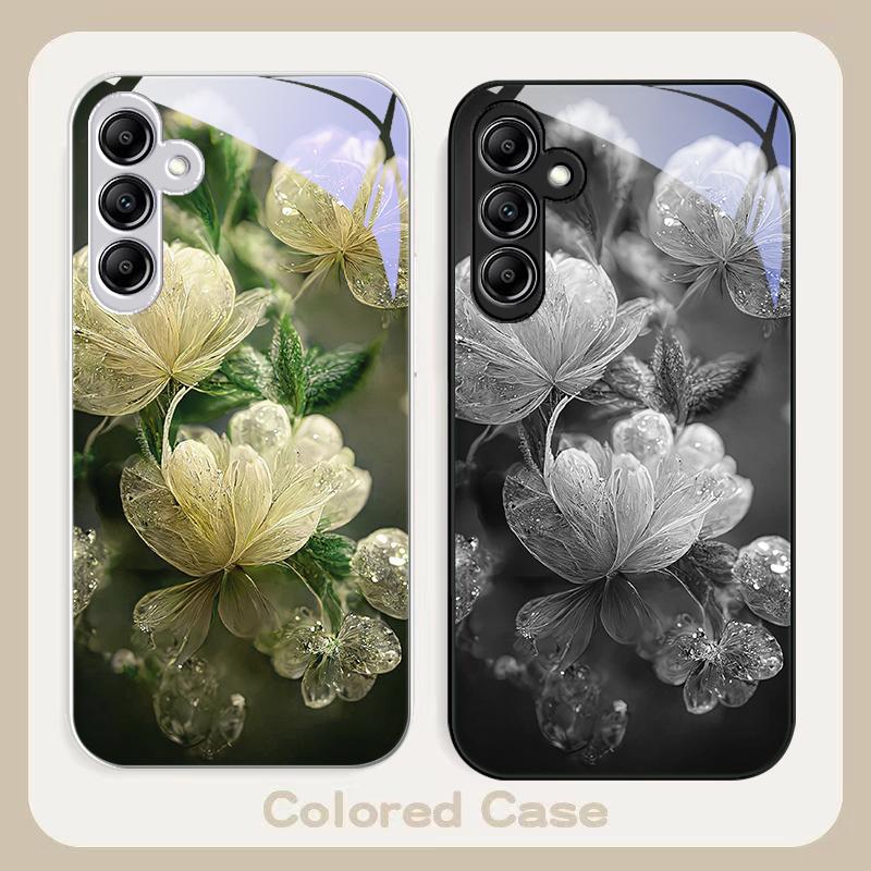 Pink Crystal Flower For Samsung A 20 30 22 23 24 25 26 31 32 33 34 35 42 50 51 52 53 54 55 56 70 71 72 73 5G glass phone case