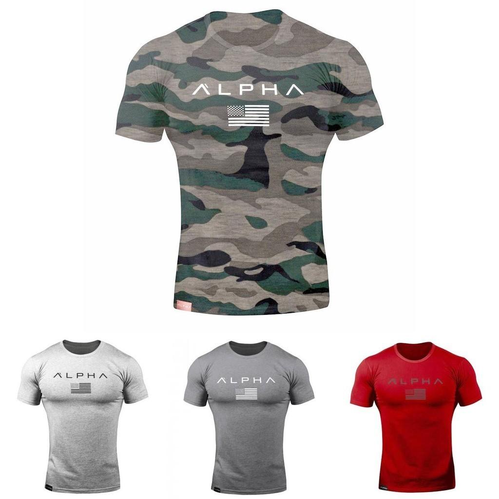 Erkek Spor Vücut Geliştirme Fitness Kas Antrenmanı Bisiklet Yaka Tişört Nefes Alabilir Hızlı Kuruyan Kumaş ve Amerikan Bayrağı Baskılı