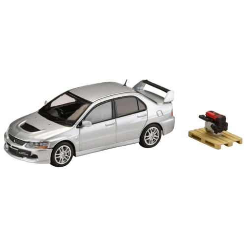 HJ64 1/64 Mitsubishi Lancer Evolution 9 GSR with Engine Display Model, Cool Silver Metallic, Finished
