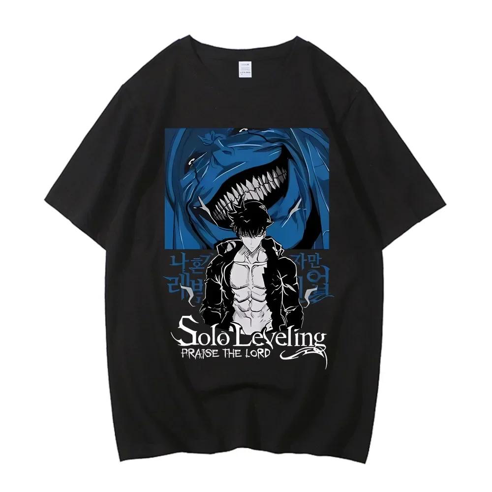 ZX TEE Hot Solo Leveling T Shirt Men Women Sung Jinwoo Anime Graphic T Shirts High Quality Cotton Short Sleeve Tees Streetwear Male