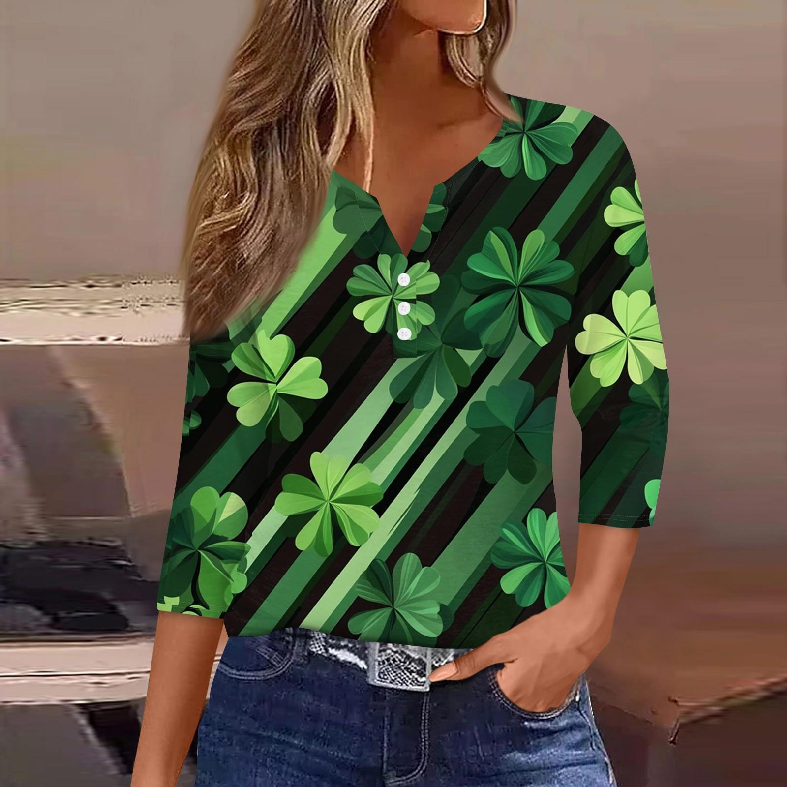 

Женский стильный повседневный круглый вырез рукав три четверти St. Футболка с принтом ко Дню Святого Патрика L