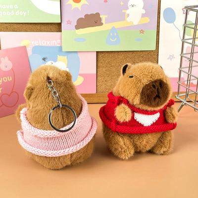 Cute Heart Sweater Capybara Plush Pendant Cartoon Plush Doll Toy Keychain Pendant Creative Backpack Decoration Accessories Gifts