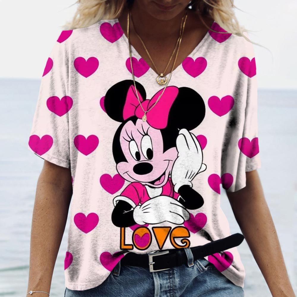 Casual Loose Top V-neck Versatile Short Sleeve Fashion Print T-Shirts Women’s