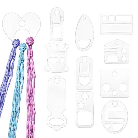 11 Stück Transparente Stickgarnspule Herzform DIY Handarbeits Basteln Nähen Baumwollgarn Aufwickelbrett Kartenhalter mit Loch
