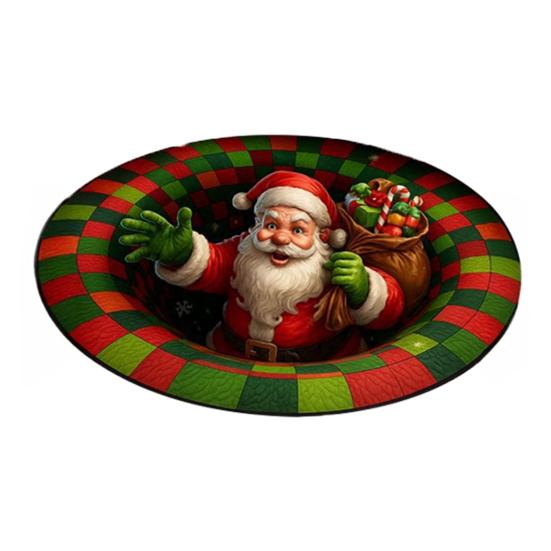 Christmas Santa Gnome Quilted Round Mat Festive Area Rug Non-Slip Backing Door Mat Living Room Bathroom Kitchen Absorbent Mat