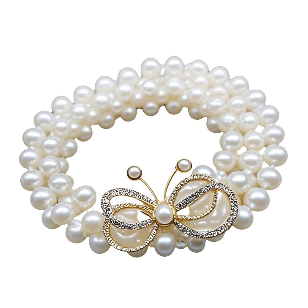 Luxury Butterfly Pearl Belt Pearls and Rhinestones Elastic Waist Bands For Women Lady Girl